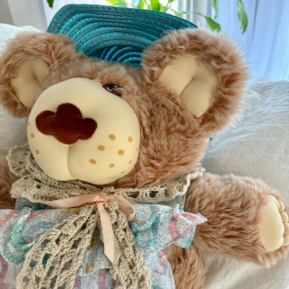 1980's Vintage Xaveir Roberts Girl w/Blue Hat Furskins Spring Attire Bear Plush - Picture 9 of 10